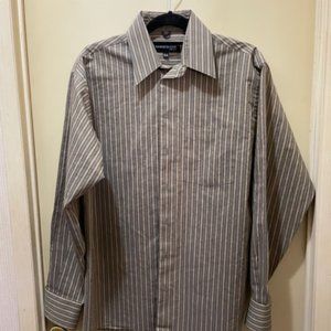 Kenneth Cole New York Men's Brown/Cream Striped Dress Shirt Size 15.5, 3…